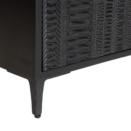 GLORIA Black Mango Wood TV Stand - 2 Doors, 2 Carved Drawers