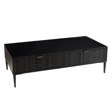 GLORIA Black Mango Wood Coffee Table with 2 Carved Drawers