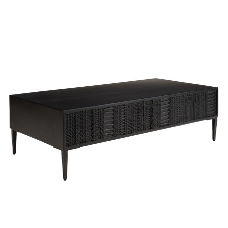 GLORIA Black Mango Wood Coffee Table with 2 Carved Drawers