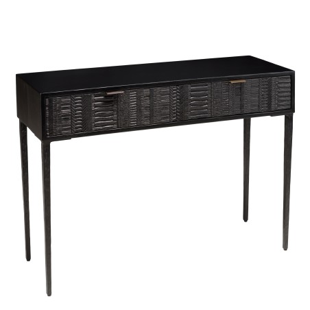 GLORIA Black Mango Wood Console Table with 2 Carved Drawers