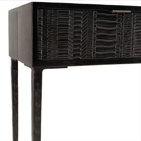 Console GLORIA en manguier noir - 2 tiroirs sculptés