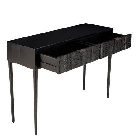 GLORIA Black Mango Wood Console Table with 2 Carved Drawers