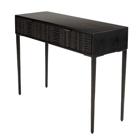 Console GLORIA en manguier noir - 2 tiroirs sculptés