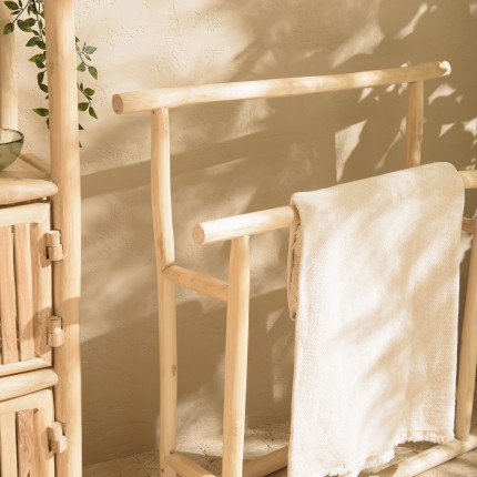 Porte-serviettes double en teck naturel - Salle de bains élégante