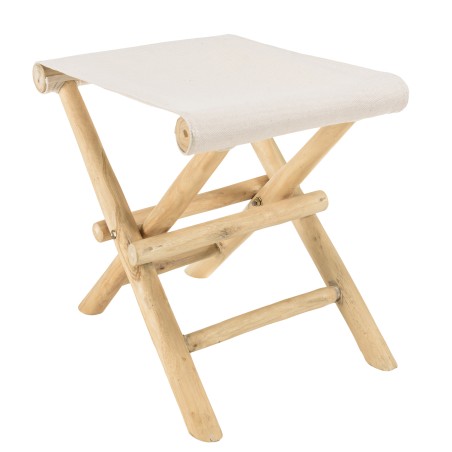 WILL - Folding Stool in Teak Branches | Crossed Legs & Fabric Seat