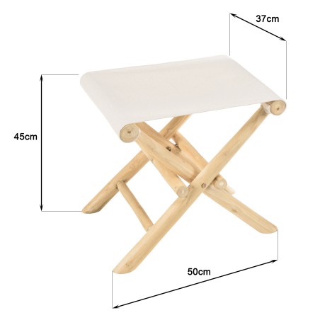 WILL - Folding Stool in Teak Branches | Crossed Legs & Fabric Seat