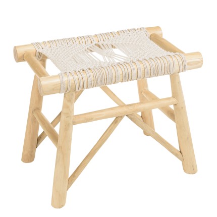 WILL Teak Branch Stool with White Macramé Seat