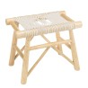 Tabouret WILL en teck naturel et macramé blanc