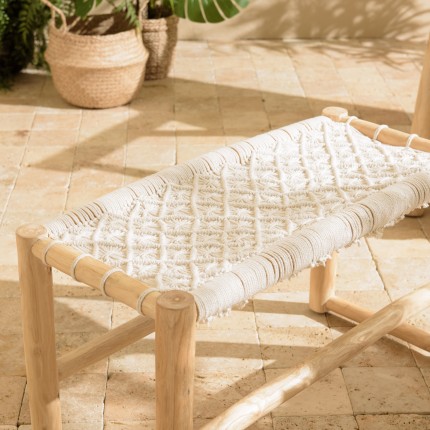 Banc WILL en teck naturel et macramé blanc