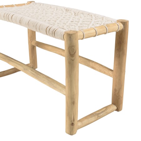 WILL Teak Branch Bench with White Macramé Seat