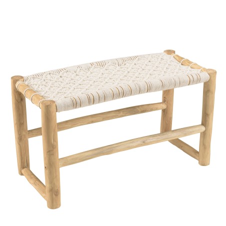 Banc WILL en teck naturel et macramé blanc