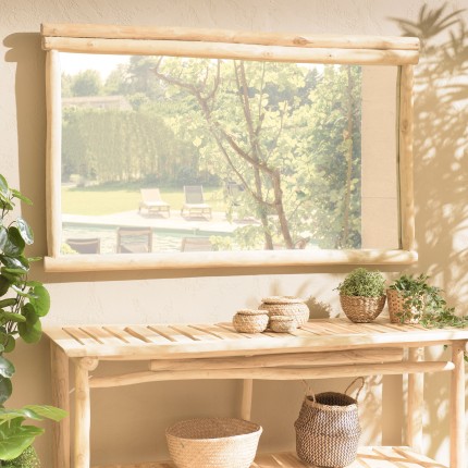 Miroir rectangulaire en branches de teck naturel