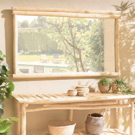 Miroir rectangulaire en branches de teck naturel