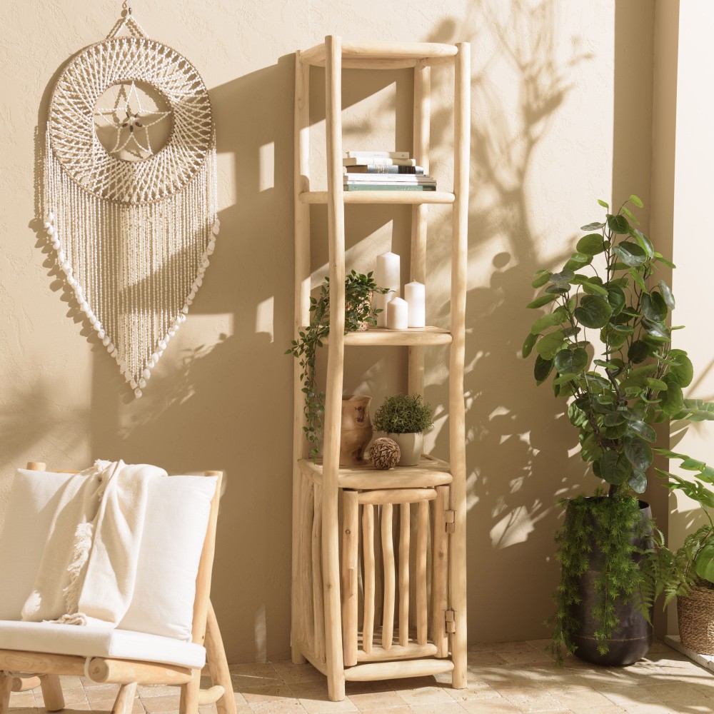 WILL - 2-tier Shelf with 1 Door in Natural Teak Branches WILL - 2-tier Shelf with 1 Door in Natural Teak Branches