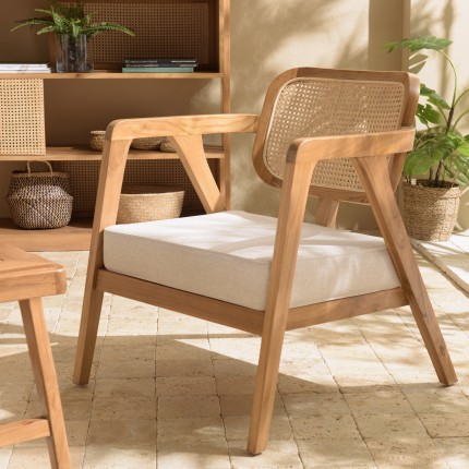 Fauteuil FLORES en teck avec dossier en cannage naturel