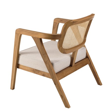 WILL - FLORES Teak Armchair with Cane Backrest and Grey Cushion