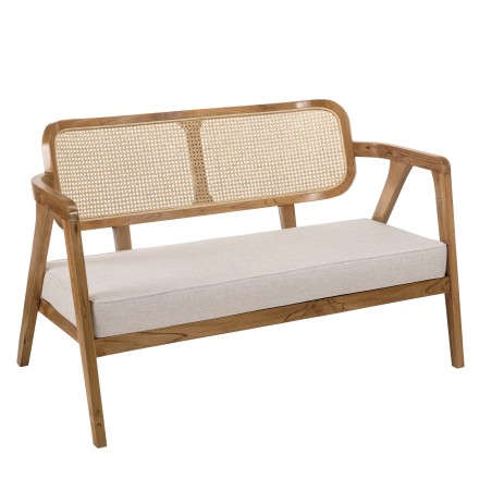 WILL - FLORES 2-seater Teak Sofa with Natural Cane Backrest and Grey Cushion
