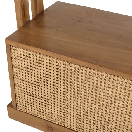 Étagère 6 niveaux en bois de mahogany et cannage naturel