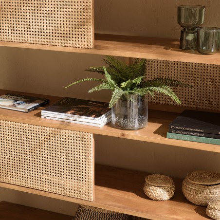 Étagère 6 niveaux en bois de mahogany et cannage naturel