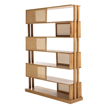 Étagère 6 niveaux en bois de mahogany et cannage naturel