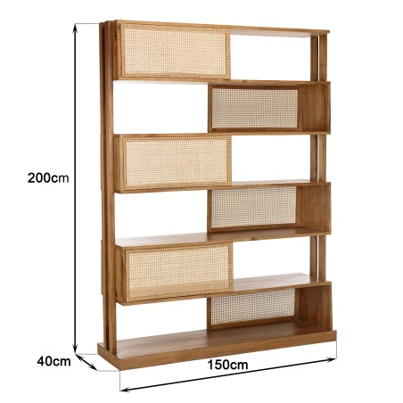 Étagère 6 niveaux en bois de mahogany et cannage naturel