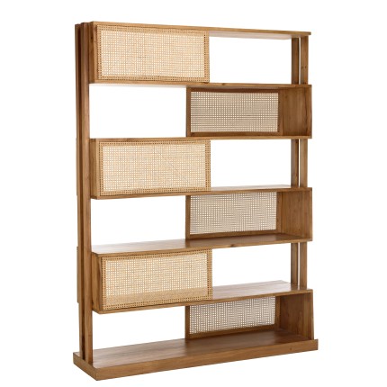 WILL 6-Tier Mahogany Shelf Unit with Natural Cane