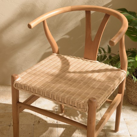 WILL Mahogany Chair with Rounded Backrest and Rattan Seat