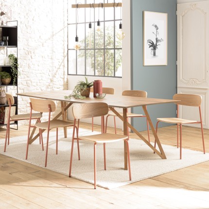 Lot de 2 chaises écolier en bois de frêne et acier terracotta