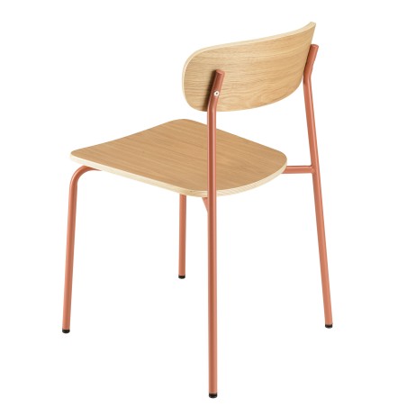 Lot de 2 chaises écolier en bois de frêne et acier terracotta
