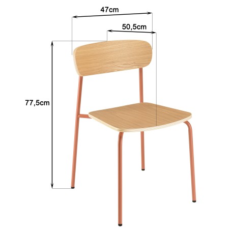 TOM - Set of 2 'Schoolboy' Chairs | Ash Wood & Terracotta Steel
