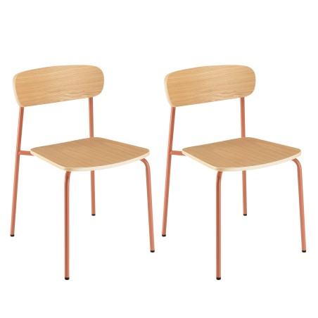 Lot de 2 chaises écolier en bois de frêne et acier terracotta