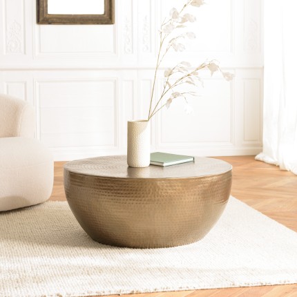 JOHAN Round Shell Coffee Table 90x90cm - Antique Gold Aluminum
