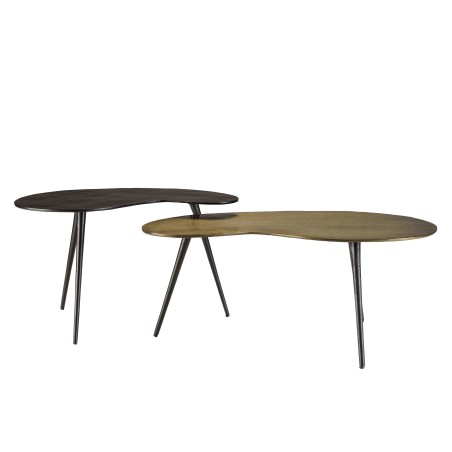 Set de 2 tables basses ovoïdes en aluminium noir mat et doré