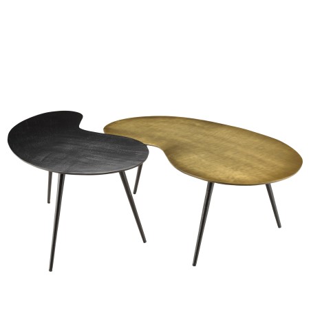Set de 2 tables basses ovoïdes en aluminium noir mat et doré