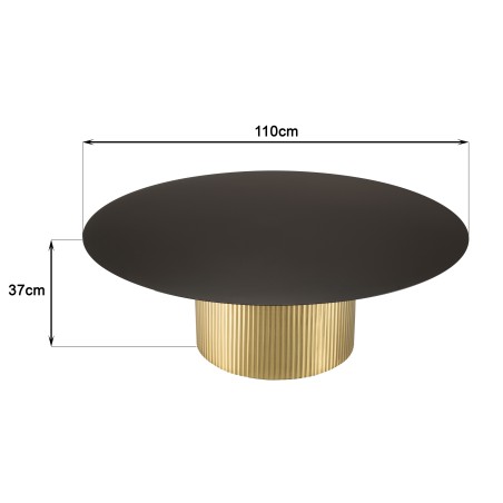 Table basse ronde JAMES 110x110cm en fer noir et pied doré