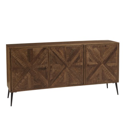 KIARA Sideboard 3 Doors Recycled Wood Symmetrical Shapes Metal Legs