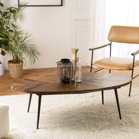Table basse ovale KIARA 135x70cm plateau chevrons