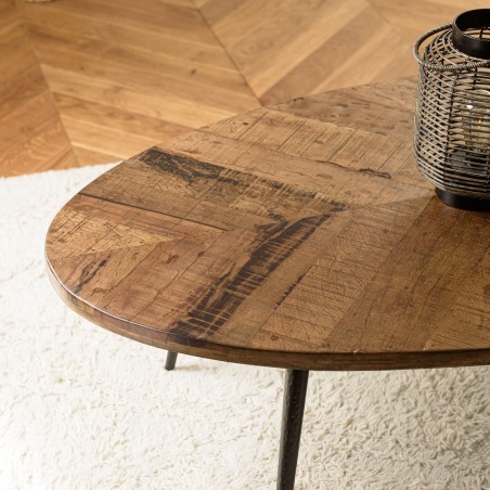 Table basse ovale KIARA 135x70cm plateau chevrons