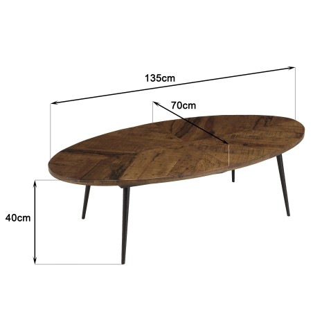 KIARA Oval Coffee Table 135x70cm - Chevron Top | Elegant Living Room Furniture