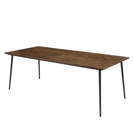 Table à manger KIARA rect. 220x100cm bois de teck et acier