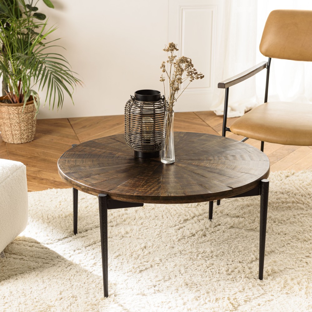 KIARA Round Coffee Table 80x80cm Recycled Wood with Metal Legs KIARA Round Coffee Table 80x80cm Recycled Wood with Metal Legs