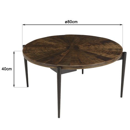 KIARA Round Coffee Table 80x80cm Recycled Wood with Metal Legs