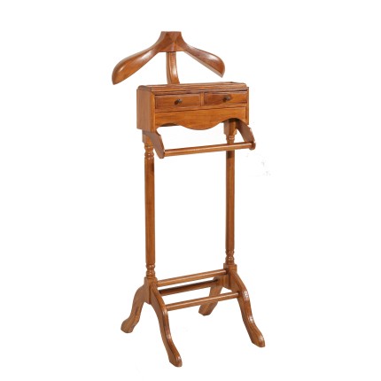 Brown Teak Wood Valet Stand - Bedroom Clothes Organizer