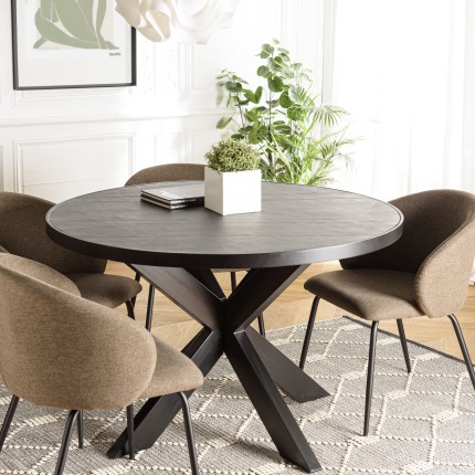 Table à manger BASILE 120x120cm noir effet pierre
