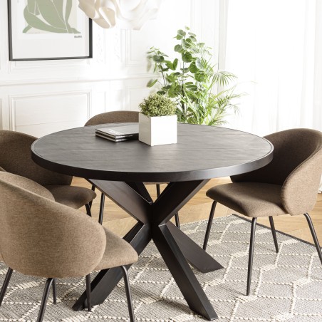 BASILE Dining Table 120x120cm Black Stone Effect Top