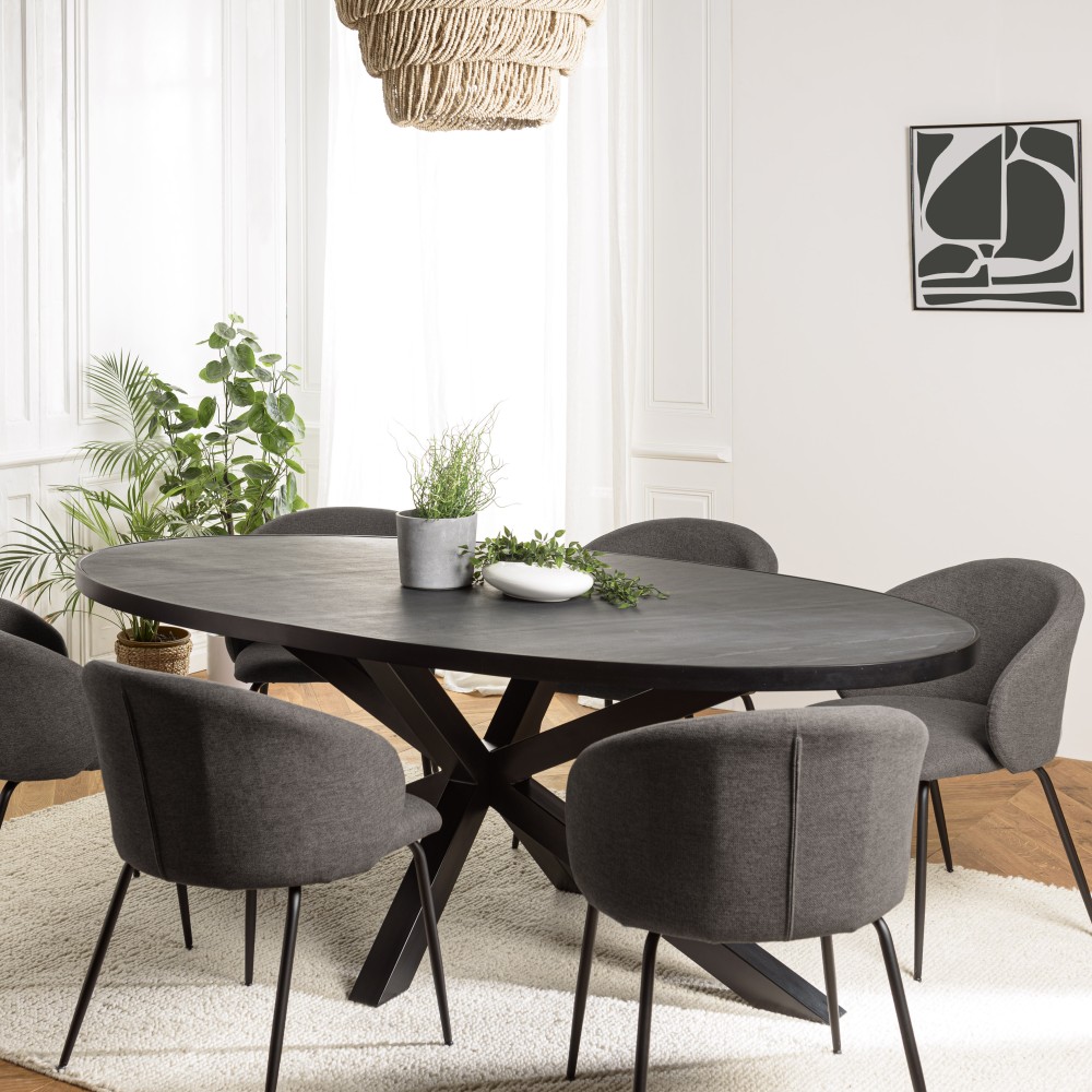 BASILE Dining Table 220x110cm Black Stone Effect Top BASILE Dining Table 220x110cm Black Stone Effect Top