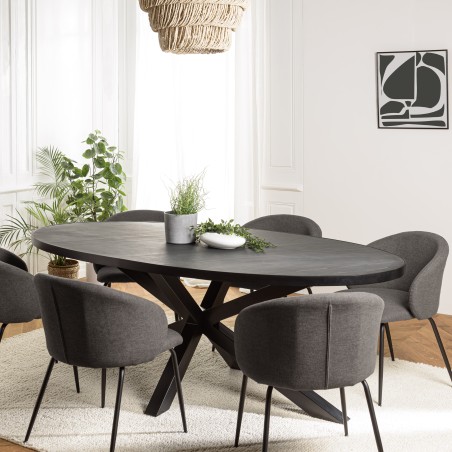 Table à manger BASILE 220x110cm plateau noir effet pierre