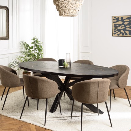 BASILE Dining Table 220x110cm Stone Effect with Gold Motifs