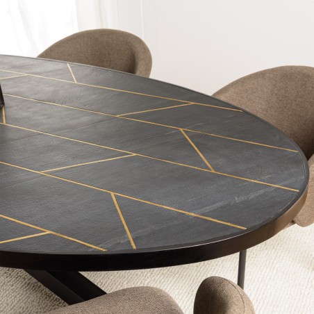 BASILE Dining Table 220x110cm Stone Effect with Gold Motifs