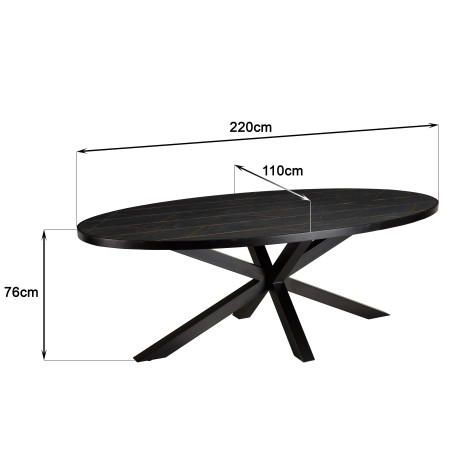 BASILE Dining Table 220x110cm Stone Effect with Gold Motifs